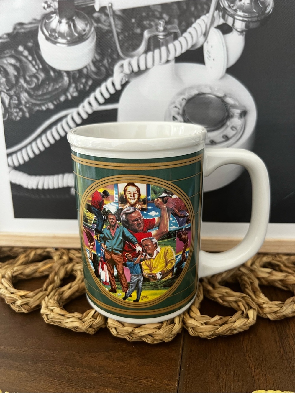 Golf Scene Ceramic Coffee Mug - Green Trim